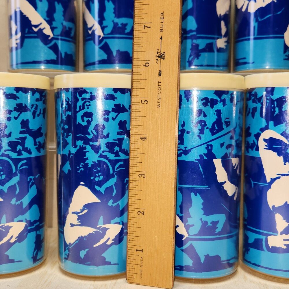Vintage 1971 Sports Cups 8 Beacon Plastic Glasses Blue White Baseball Design - Picture 4 of 6